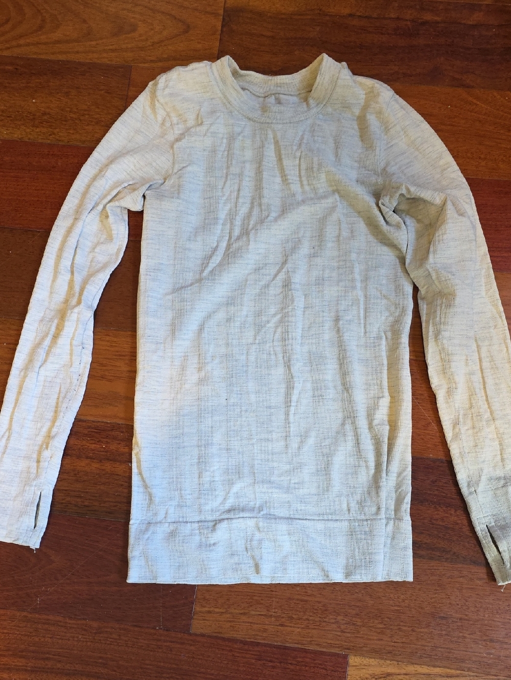 Athleta Light Grey/Cream Long Sleeve Crewneck Top